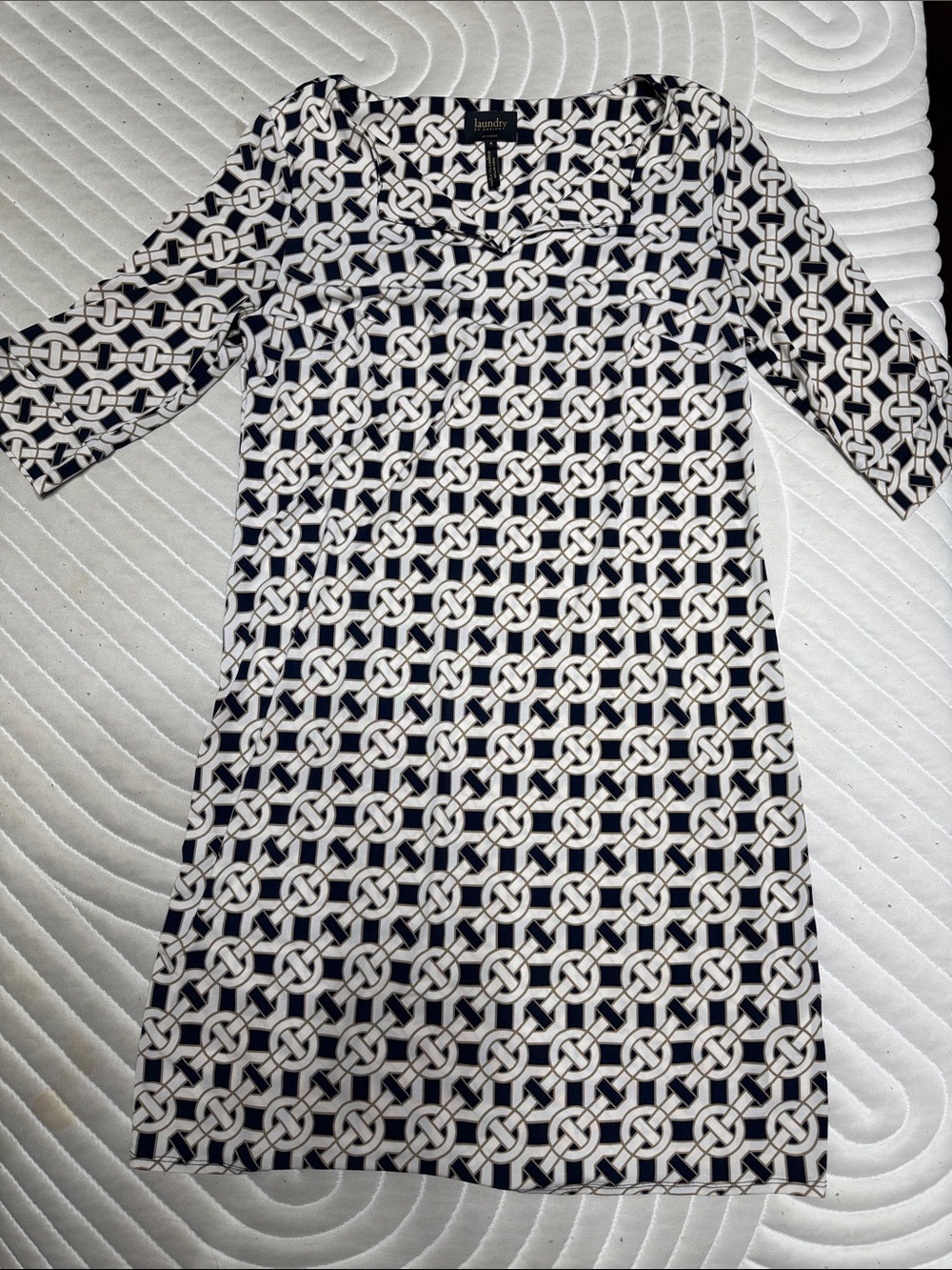 Laundry By Shelli Segal Navy and White Chain-Link Midi Dress